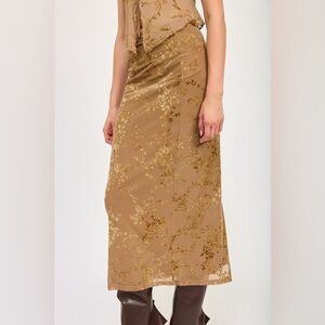 163B. Floral Mesh Fitted Maxi Skirt - Mocha